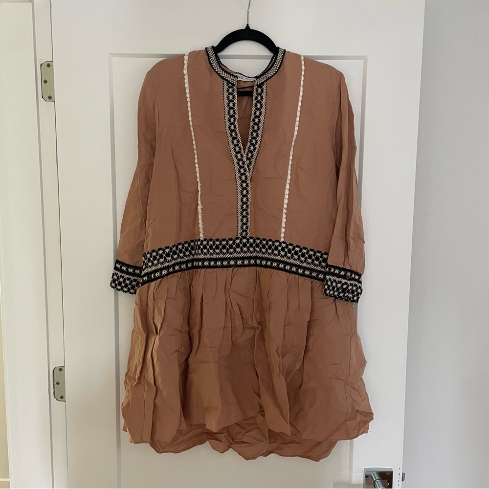 Zara Tan Dress with Black and White Detail